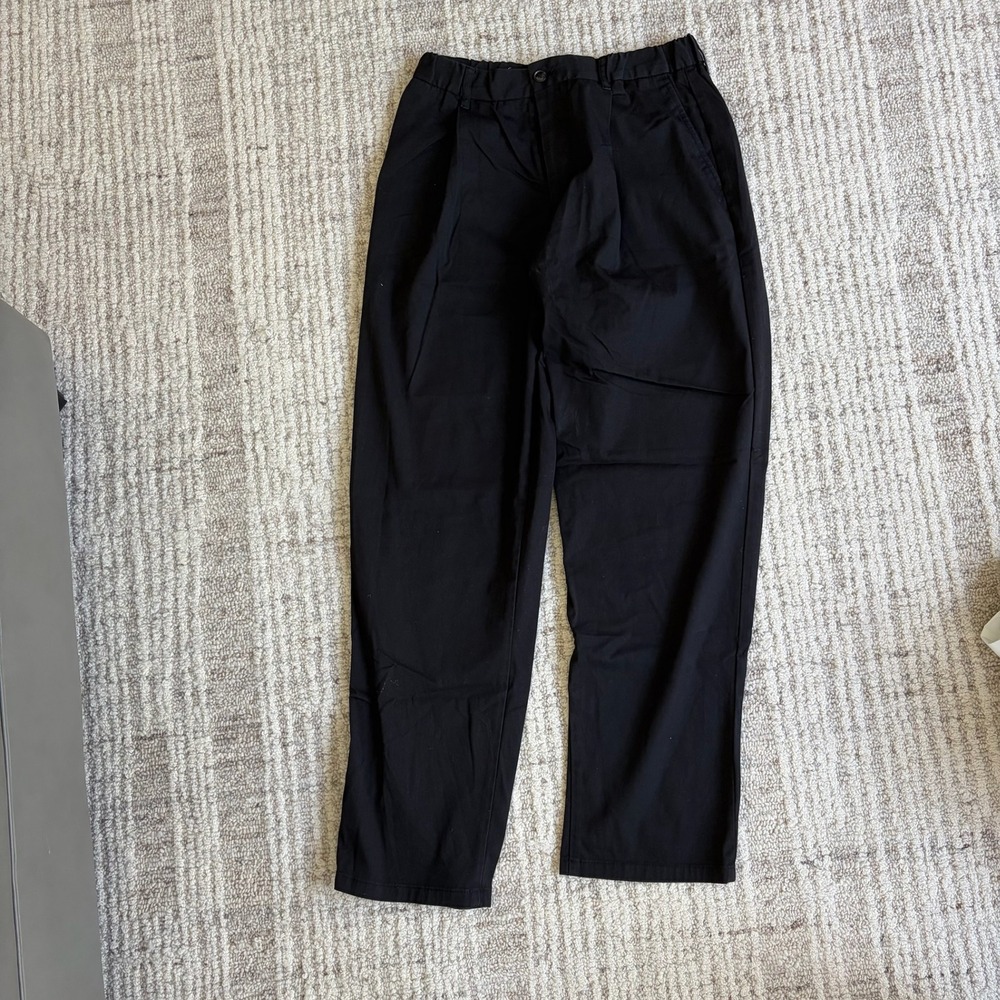 Zara Mens Black Pleated Chino Pants Elastic Waist Trousers Size M USA 31